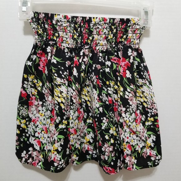 Luna Tix skirt Medium floral print smocked elastic pull on waist mini stretch - Picture 2 of 10